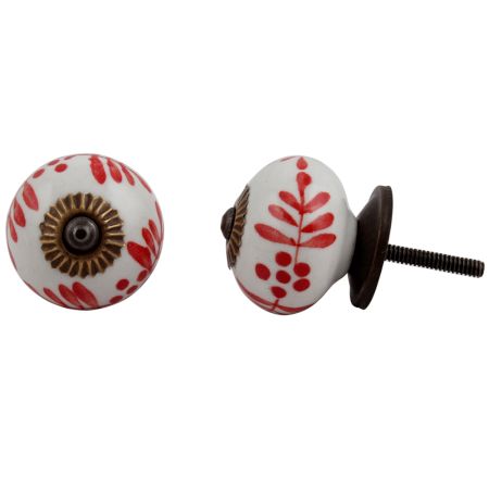 White Red Leaf Painted Knobs